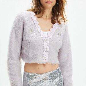 Kimchi Blue Embellished Cardigan in Lilac